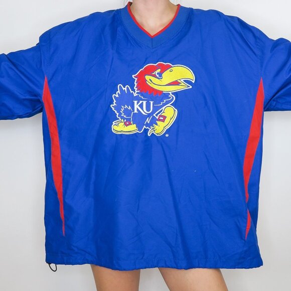 Campus Specialties Embroidered KU Jayhawks Pullover Windbreaker - Picture 2 of 6